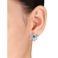 Boucles d'oreilles à fleurs en argent sterling avec topazes bleues et blanches