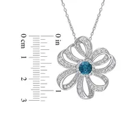 Sterling Silver, Blue Topaz & White Topaz Flower Necklace