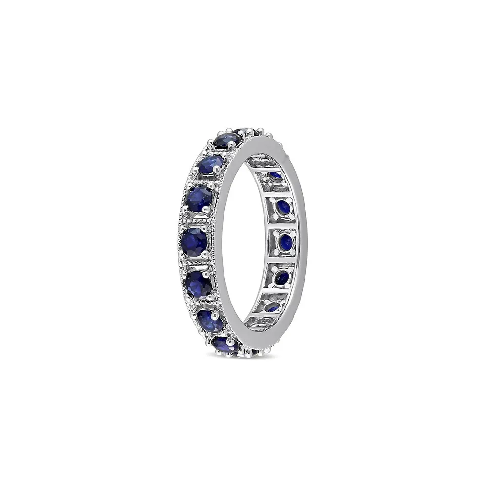 Sterling Silver & Created Blue Sapphire Eternity Ring