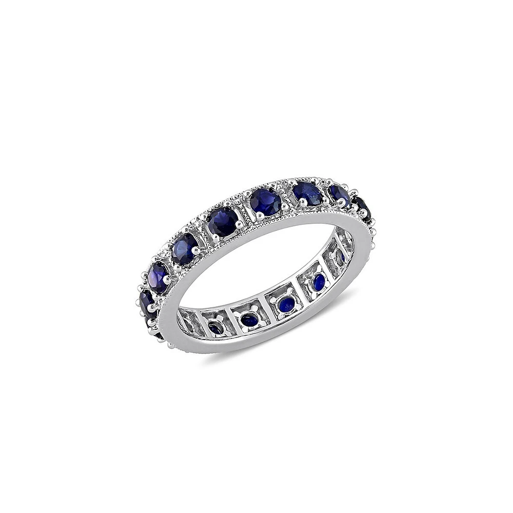 Sterling Silver & Created Blue Sapphire Eternity Ring