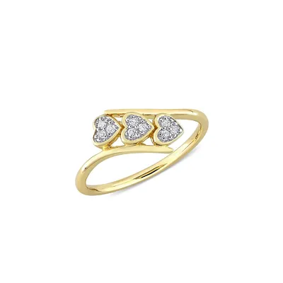 Goldplated Sterling Silver & 0.1 CT. T.W. Diamond Triple Heart Promise Ring