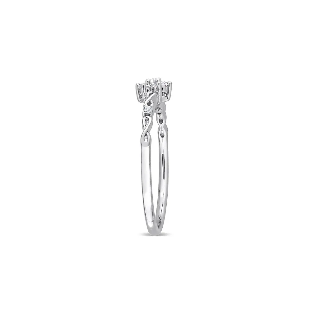 Sterling Silver & 0.1 CT. T.W. Diamond Floral Promise Ring