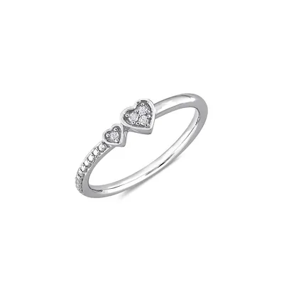 Bague en argent sterling à double cœur diamant 0,04 ct