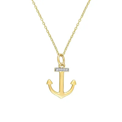 ​Goldplated Sterling Silver & 0.025 CT. T.W. Diamond Anchor Pendant Necklace