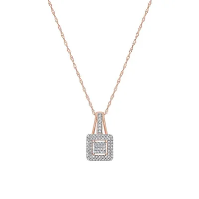 10K Rose Gold & 0.25 CT. T.W. Diamond Double Halo Square Cluster Necklace