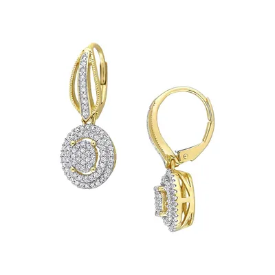 10K Yellow Gold & 0.5 CT. T.W. Diamond Double Halo Oval Cluster Drop Earrings