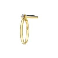 Goldplated Sterling Silver, 0.06 C.T. T.W. Diamond & Black Enamel Heart Ring