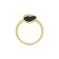 Goldplated Sterling Silver, 0.06 C.T. T.W. Diamond & Black Enamel Heart Ring