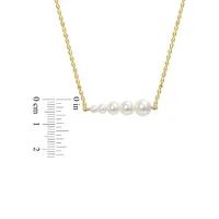 18K Yellow Goldplated Sterling Silver &Cultured Pearl Graduated Bar Necklace