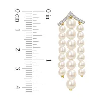 Goldplated Sterling Silver, White Topaz & 3.5MM-5.5MM White Round Freshwater Cultured Pearl Chandelier Earrings