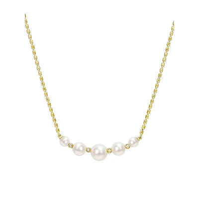 18K Yellow Gold Sterling Silver, 8MM Freshwater Cultured Pearl & 0.004 CT. T.W. White Topaz Necklace