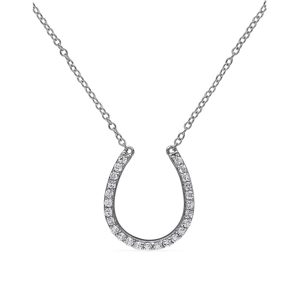 Collier à pendentif en argent avec fer à cheval et topazes blanches