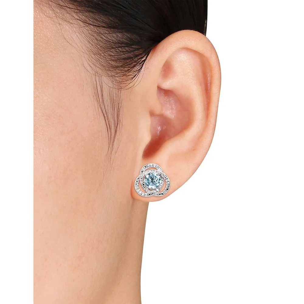 Blue Topaz and Diamond Sterling Silver Orbit Stud Earrings