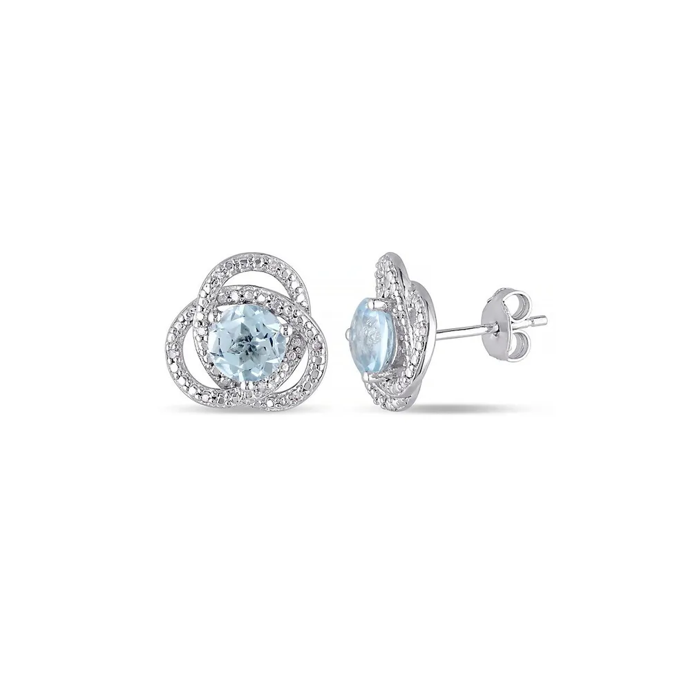 Blue Topaz and Diamond Sterling Silver Orbit Stud Earrings