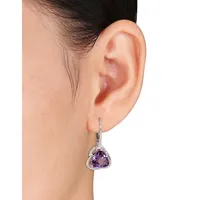 Amethyst and Diamond Sterling Silver Orbit Dangle Earrings