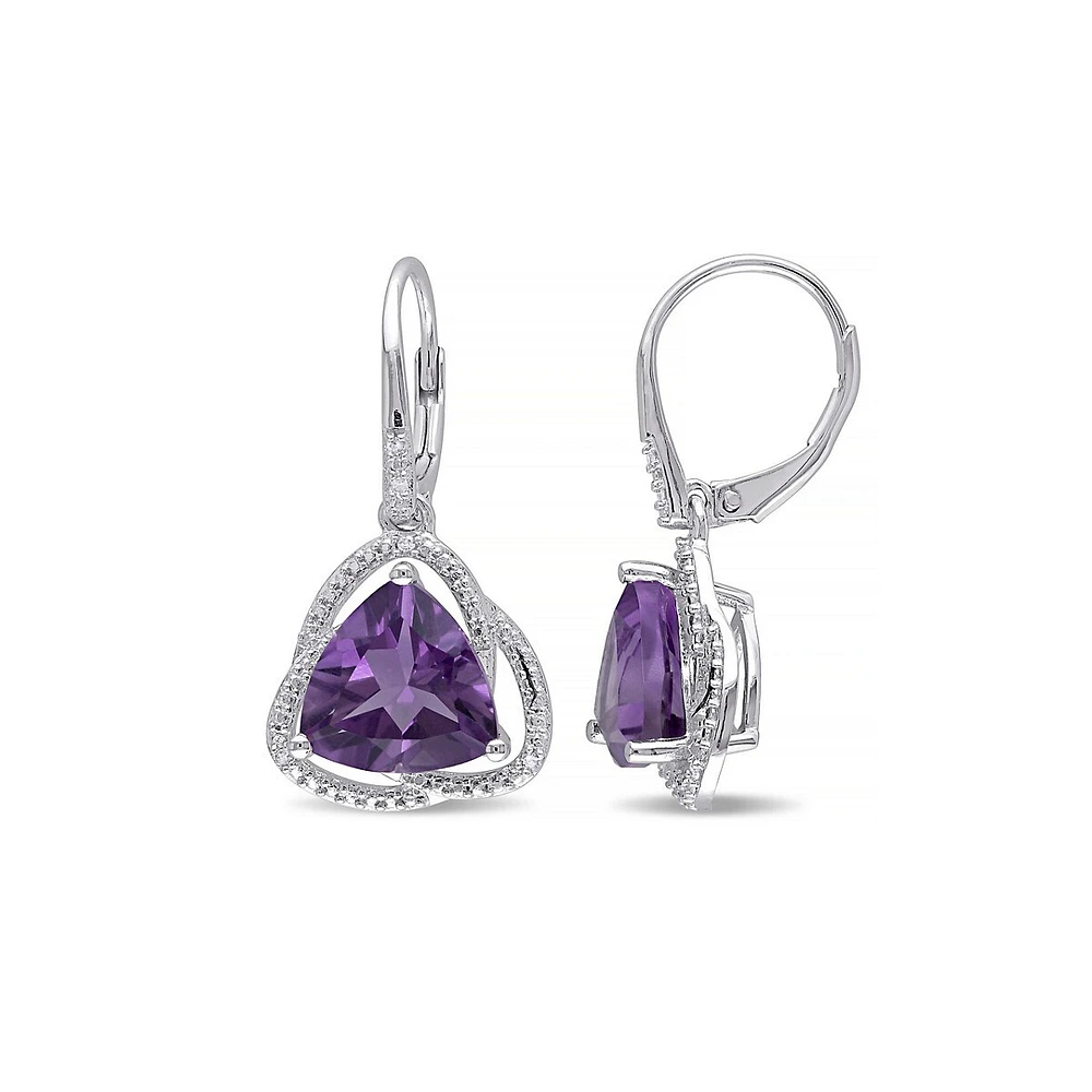 Amethyst and Diamond Sterling Silver Orbit Dangle Earrings