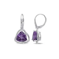 Amethyst and Diamond Sterling Silver Orbit Dangle Earrings