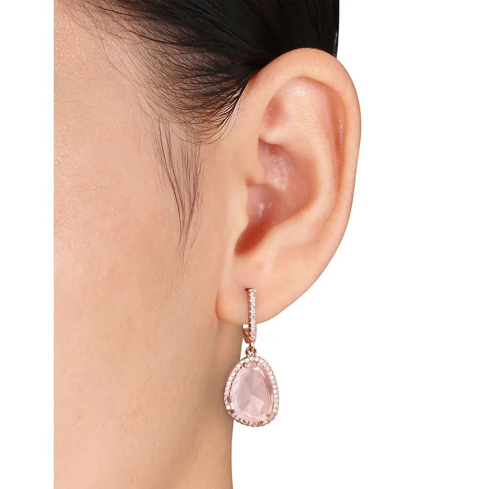 Pendants d'oreilles en argent rosé avec quartz de fantaisie et topaze blanche