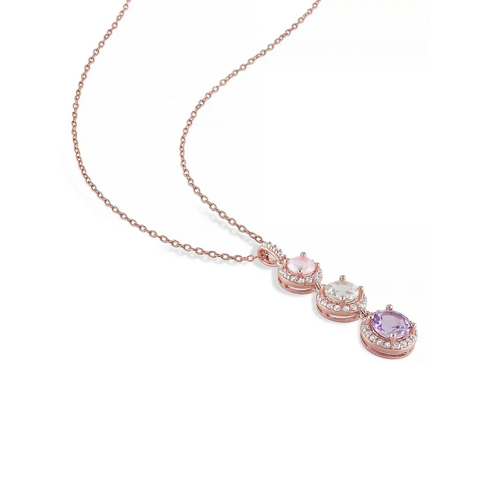 Multi-Gemstone Rose-Goldtone Sterling Silver Drop Necklace