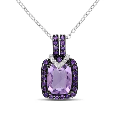 0.05 CT. T.W. Diamond and Amethyst Sterling Silver Pendant Necklace