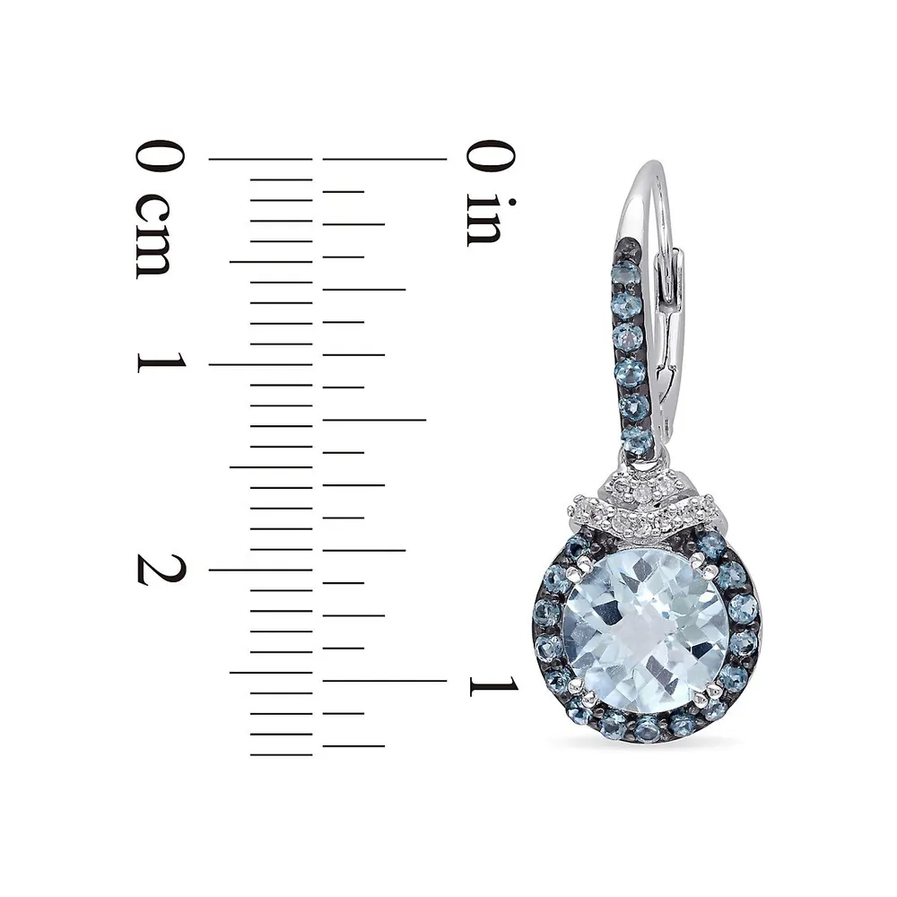 0.1 CT. T.W. Diamond and Blue Topaz Sterling Silver Drop Earrings