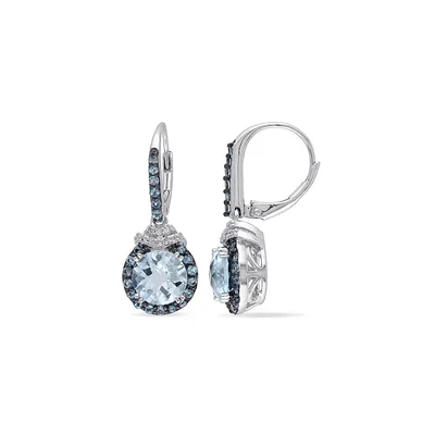 0.1 CT. T.W. Diamond and Blue Topaz Sterling Silver Drop Earrings
