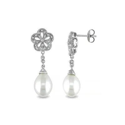 Freshwater Pearl and 0.04 Total Carat Weight Diamonds Earrings
