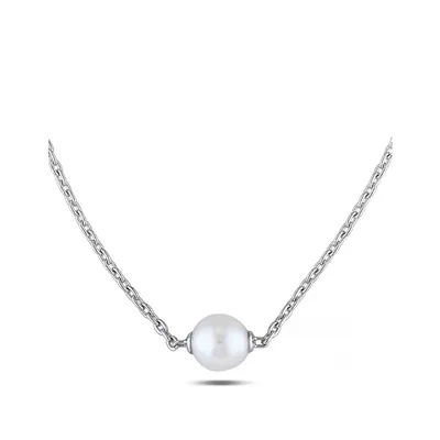9-9.5mm White Round Pearl and Sterling Silver Necklace