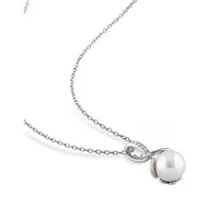 8-8.5mm White Round Freshwater Pearl and Sterling Silver Drop Necklace with 0.03 CT. T.W. Diamonds