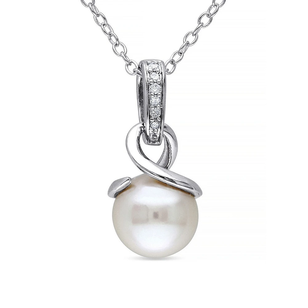 Collier à pendentif en argent sterling avec diamants 0,03 ct PT et perle d'eau douce