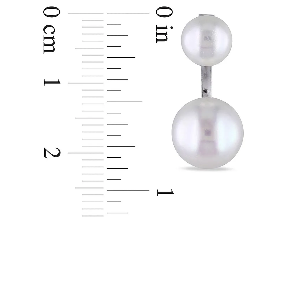 7-7.5mm and 10-10.5mm Double White Button Freshwater Pearl and Sterling Silver Earrings