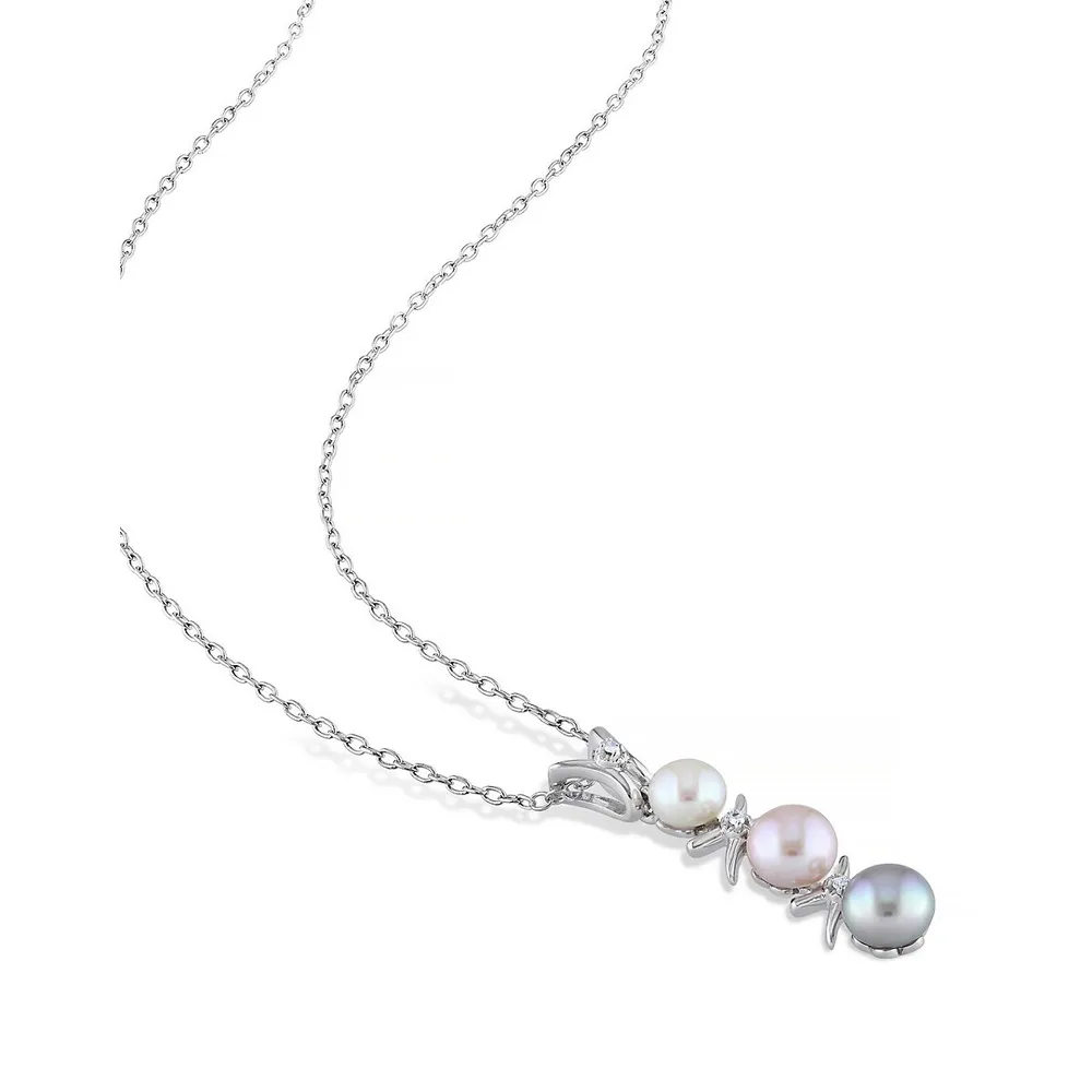 5.5-6mm Cultured Freshwater Pearls and Sterling Silver Necklace with 0.015 CT. T.W. Diamonds