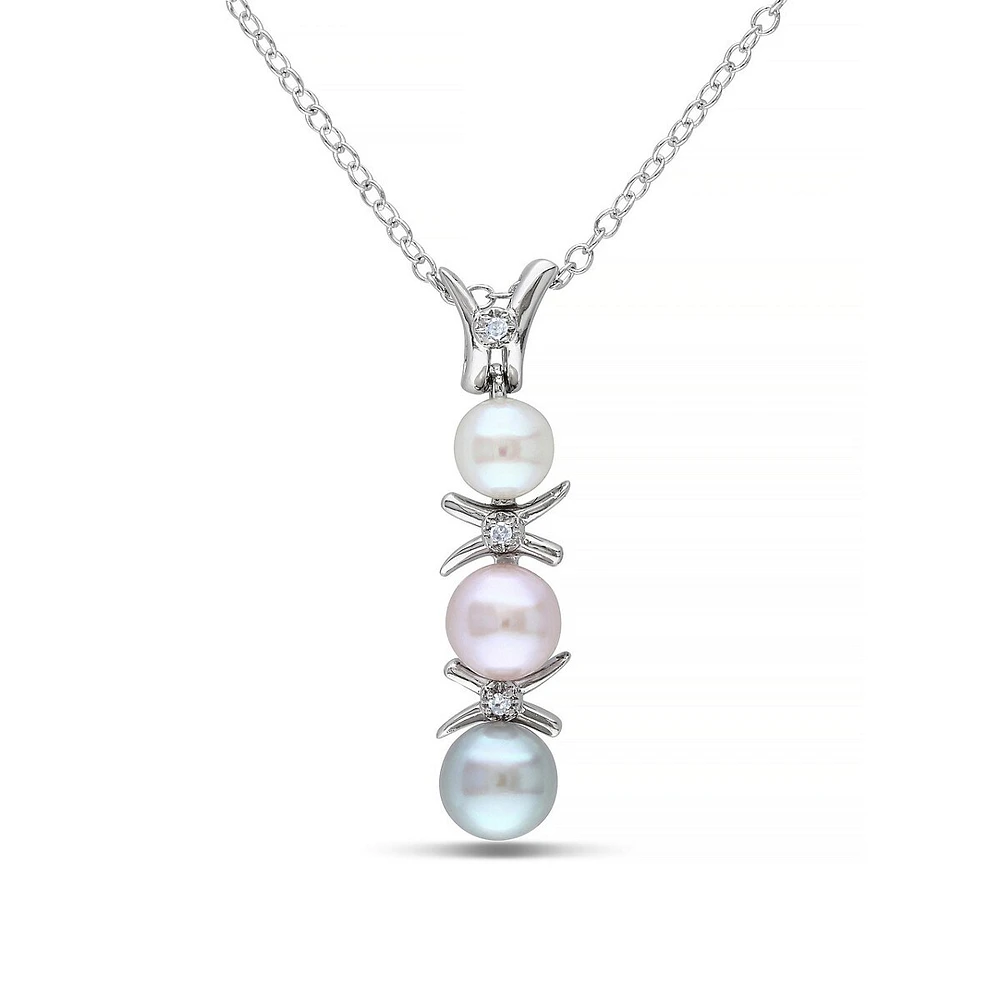 5.5-6mm Cultured Freshwater Pearls and Sterling Silver Necklace with 0.015 CT. T.W. Diamonds