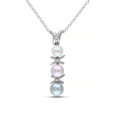 5.5-6mm Cultured Freshwater Pearls and Sterling Silver Necklace with 0.015 CT. T.W. Diamonds