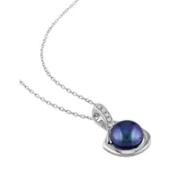 Black Button Freshwater Pearl Sterling Silver Necklace with 0.06 CT. T.W. Diamonds