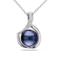 Collier en argent sterling avec diamants 0,06 ct PT et perle d'eau douce noire