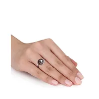 9-9.5mm Black Tahitian Cultured Pearl with 0.09 CT. T.W. Diamond Accent Sterling Silver Ring