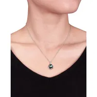 9-9.5mm Black Round Tahitian Cultured Pearl and Sterling Silver Swirl Necklace with 0.05 CT. T.W. Diamonds