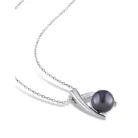 9.5-10mm Black Round Tahitian Cultured Pearl and Sterling Silver Arch Necklace