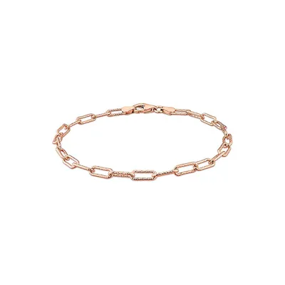 18K Rose Goldplated Sterling Silver Textured Paperclip Chain Bracelet - 7.5-Inch x 3.5MM