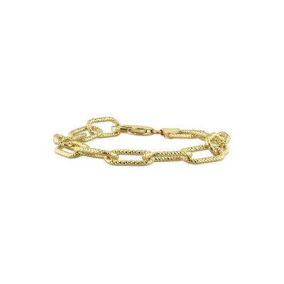 18K Goldplated Sterling Silver Textured Paperclip Chain Bracelet, 7.5-Inch x 9MM