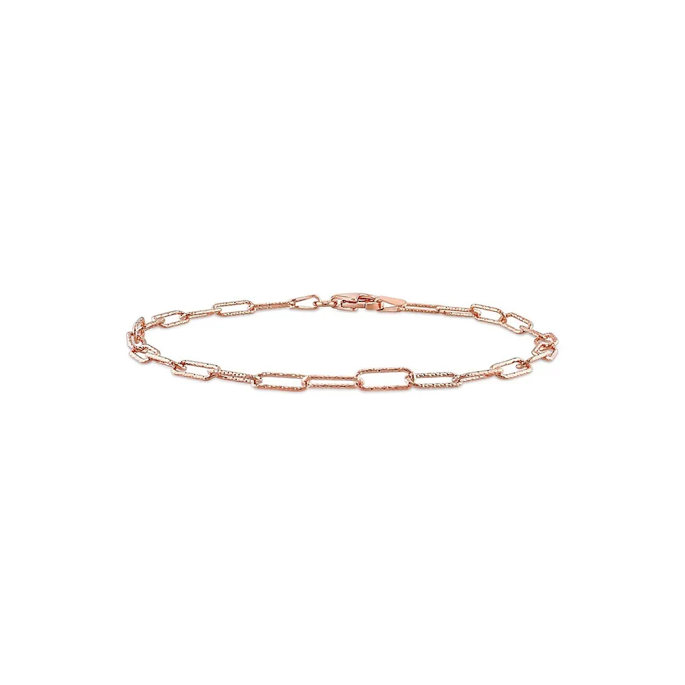 18K Rose Goldplated Sterling Silver Fancy Paperclip Chain Bracelet, 7-Inch x 3MM