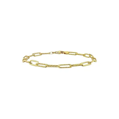 18K Goldplated Sterling Silver Textured Paperclip Chain Bracelet - 9-Inch x 5MM