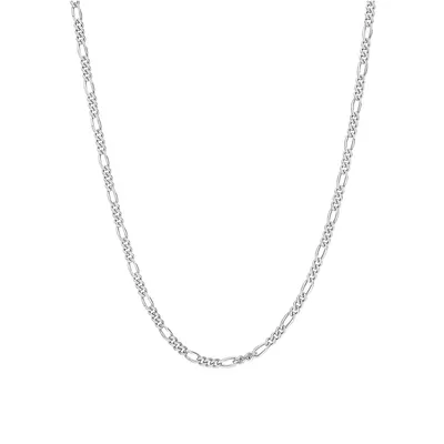 Collier à chaîne Figaro en argent sterling, 51 cm