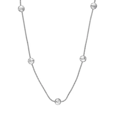 Sterling Silver Ball Station Chain Necklace - 16-Inch x 6MM