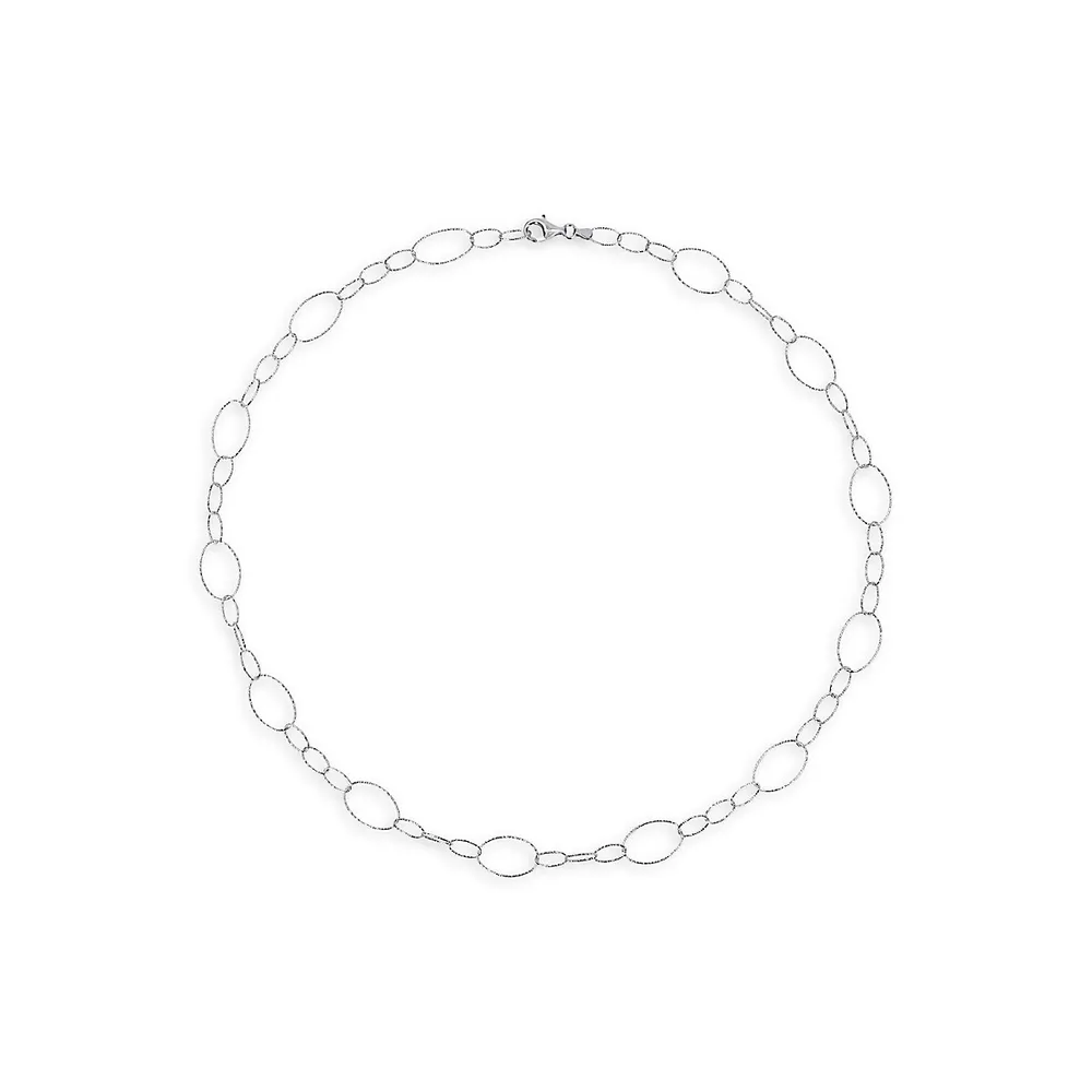 Sterling Silver Textured Oval Link Chain Necklace