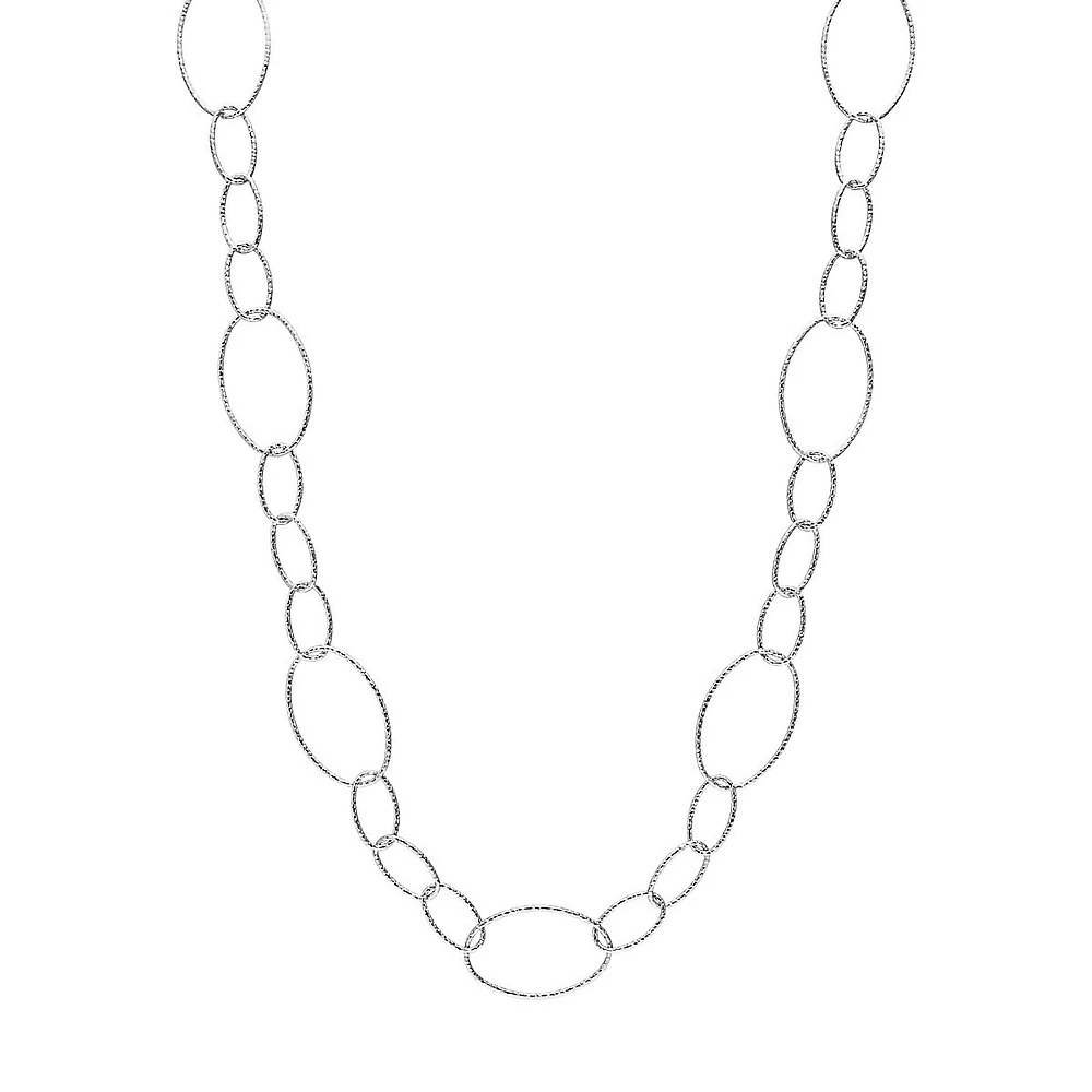 Sterling Silver Textured Oval Link Chain Necklace - 24-Inch x 13MM