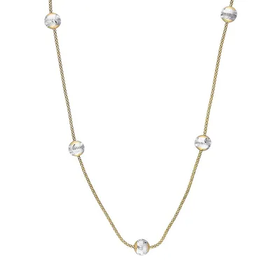 18K Goldplated Sterling Silver Ball Station Chain Necklace - 16-Inch x 6MM