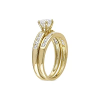 Goldplated Sterling Silver & 2.6 CT. T.W. Cubic Zirconia Engagement Bridal Ring Set