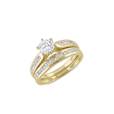 Goldplated Sterling Silver & 2.6 CT. T.W. Cubic Zirconia Engagement Bridal Ring Set